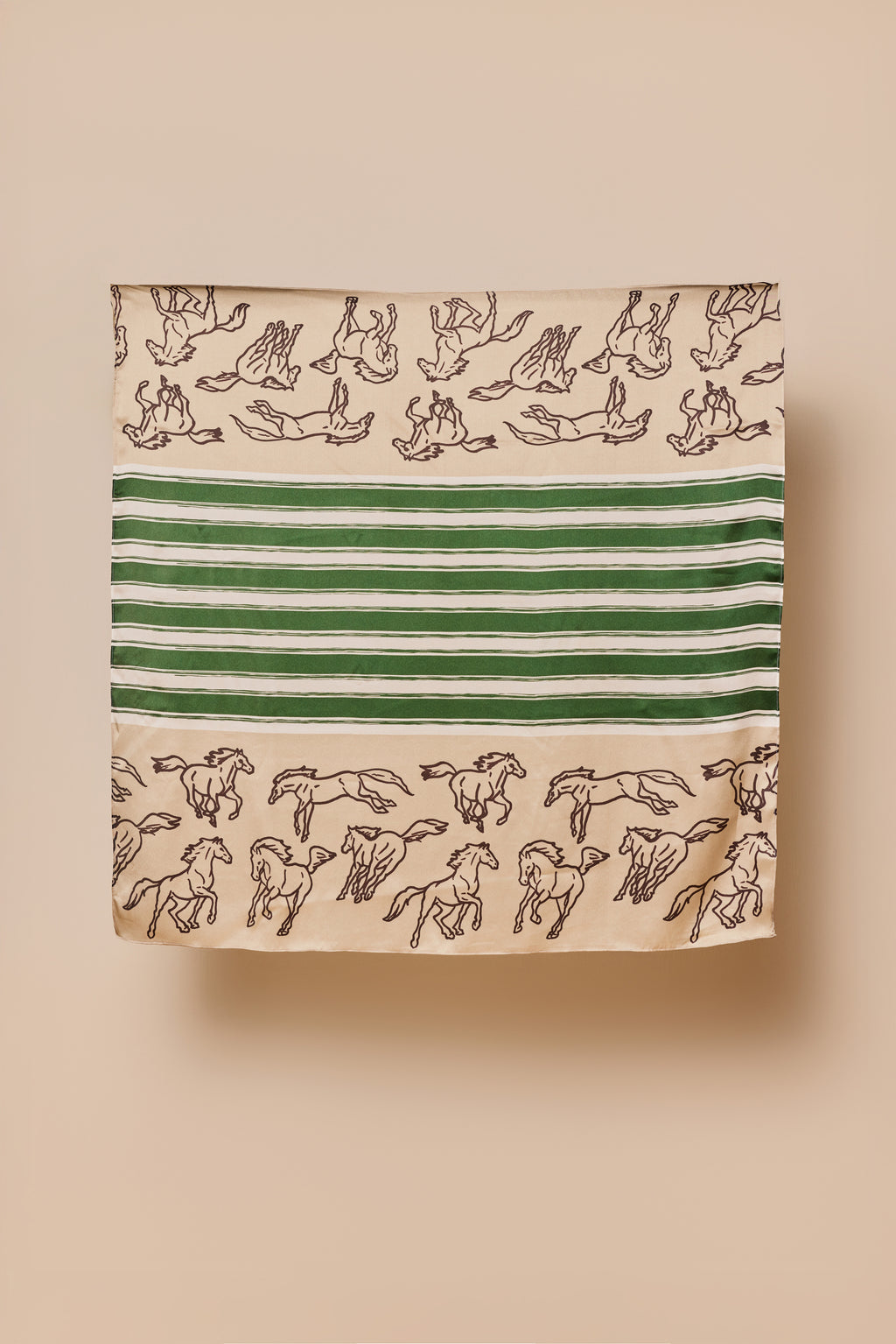 silk scarf with running horses and six stripes through the centre